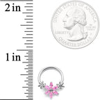 16G 3/8 Pink CZ Gem Flower BCR Captive Ring