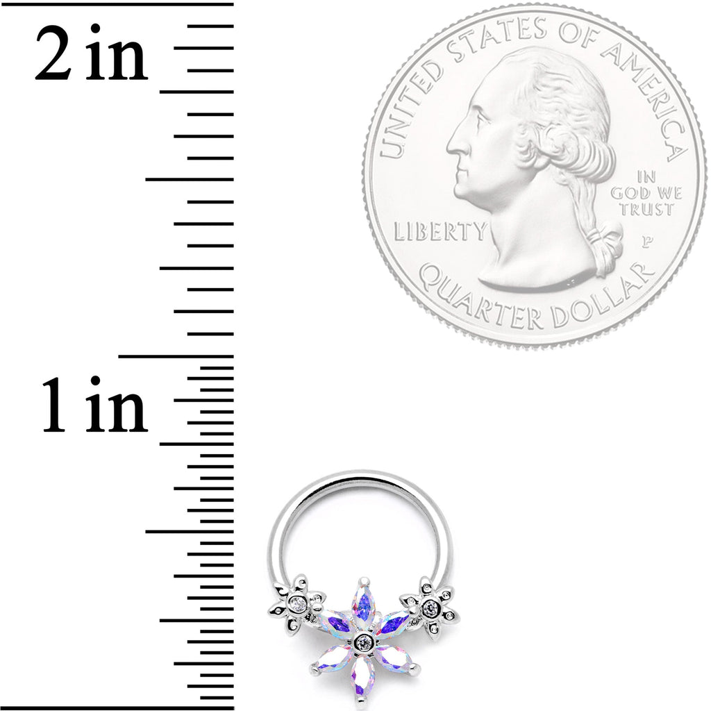 16G 3/8" Aurora CZ Gem Flower BCR Captive Ring