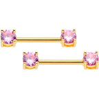 14G 9/16 Pink CZ Gem Gold Tone Barbell Nipple Ring Set