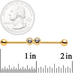 14G Clear Gem Gold Tone Double Drama Industrial Barbell 38mm