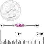 14G Pink CZ Gem Fashionista Industrial Barbell 38mm