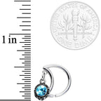 16G 3/8 Blue Gem Crescent Moon Right Ear Closure Ring