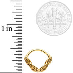 16G 3/8 Gold Tone Ring of Feathers Closure Ring