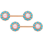 14G 9/16 White Faux Opal Gold Tone Southwestern Nipple Ring Set