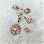 16G 5/16 White Faux Opal Rose Gold Tone Flower Labret Set of 3
