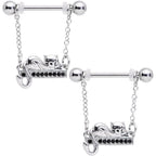 14G 5/8 Black Gem Nap Cat Dangle Nipple Ring Set