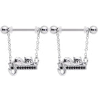 14G 5/8 Black Gem Nap Cat Dangle Nipple Ring Set