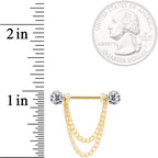 14G Clear Gem End Gold Tone Chain Dangle Nipple Ring Set