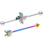 14G Rainbow Gem Pinwheel and Arrow Industrial Barbell Set 38mm