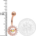 Clear Aurora Gem Rose Gold Tone Elegant Dance Crown Belly Ring