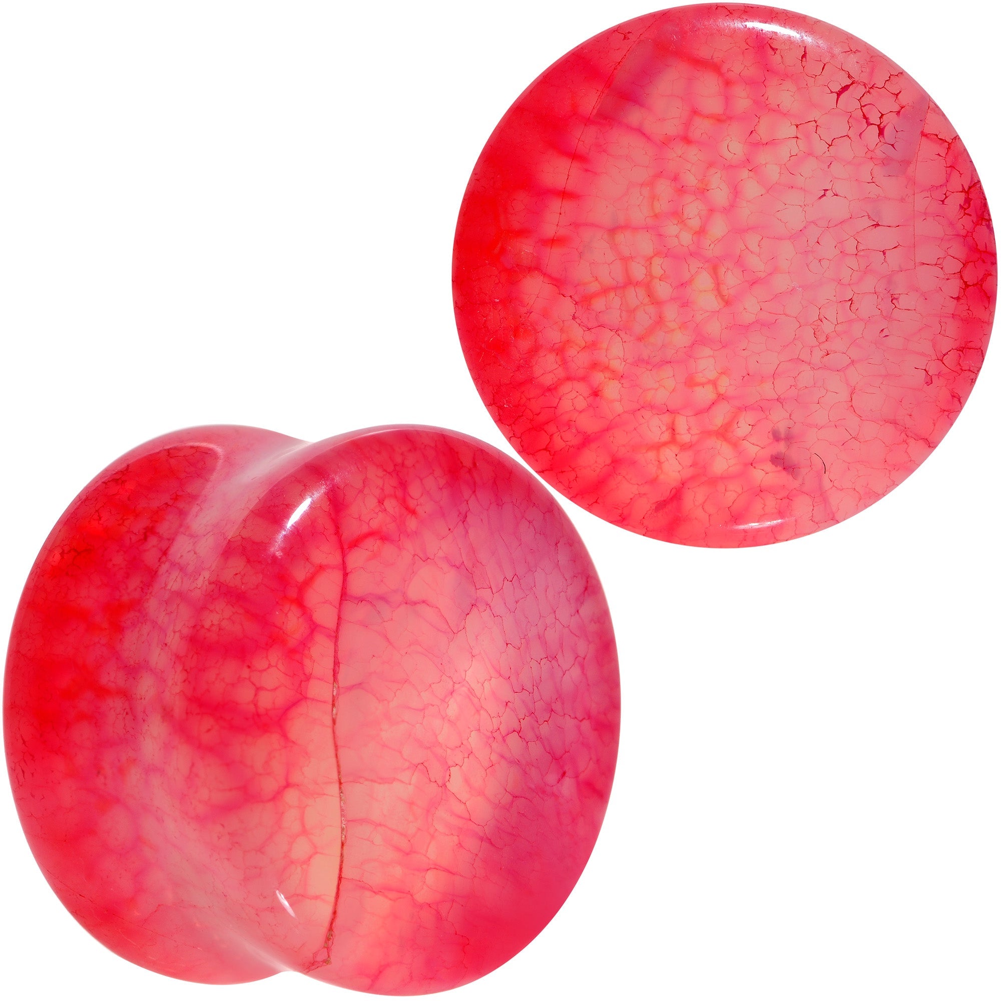 Red Agate Stone Saddle Plug Set Available in Sizes 0G to 25mm