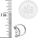16G 3/8 Clear CZ Gem Crescent Moon Heart Dangle Closure Ring