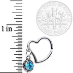 16G 3/8 Aqua Gem Heart Dangle Right Closure Ring