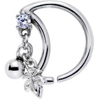 16G 3/8 Clear CZ Gem Crescent Moon Leaf Dangle Closure Ring