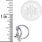 16G 3/8 Clear CZ Gem Crescent Moon Leaf Dangle Closure Ring