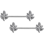 14G 9/16 Clear Gem Maple Leaf Barbell Nipple Ring Set