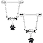 14G Love My Dog Paw Print Dangle Nipple Ring Set
