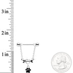 14G Love My Dog Paw Print Dangle Nipple Ring Set