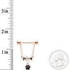 14G Rose Gold Tone Love My Dog Paw Print Dangle Nipple Ring Set