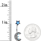 Aqua Faux Opal Orb Crescent Moon Reversible Belly Ring