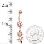 Clear Gem Rose Gold Tone Sunflower Dangle Belly Ring