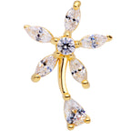 16G 1/4 Clear CZ Gem Gold Tone Flower Cartilage Tragus