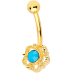 16G 5/16 Faux Turquoise Gold Tone Flower Curved Eyebrow Ring