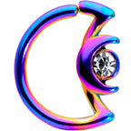 16G 3/8 Clear Gem Rainbow Crescent Moon Closure Ring