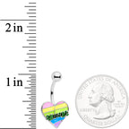 Embrace Pastel Rainbow Heart Dangle Belly Ring