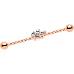 14G Clear Gem Rose Gold Tone Leaf Industrial Barbell 38mm