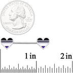 14G Black Grey White Asexual Pride Heart Barbell Nipple Ring Set