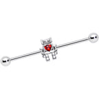 14G Red Gem Heart Valentines Day Robot Industrial Barbell 38mm