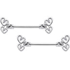 14G 9/16 Clear CZ Gem Abstract Heart Barbell Nipple Ring Set