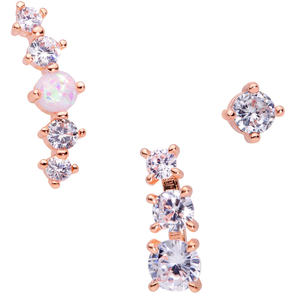 16G 1/4 Clear CZ Rose Gold PVD Internally Threaded Tragus Set