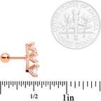 16G 1/4 Clear CZ Rose Gold PVD Internally Threaded Tragus Set