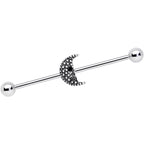 14G Black Gem Night Skull Crescent Moon Industrial Barbell 38mm