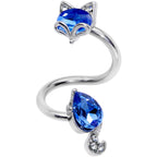 Clear Blue CZ Gem Foxy Fox Spiral Twister Belly Ring