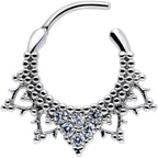 16G 3/8 Clear CZ Gem Triangle Ornate Septum Clicker