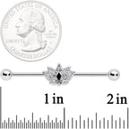 14G Clear Black Gem Crown Lotus Flower Industrial Barbell 38mm