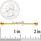 14G Clear CZ Gem Gold Tone Wing Nut Industrial Barbell 38mm