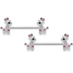 14G Clear Pink Gem Giraffe UV Horseshoe Nipple Ring Set