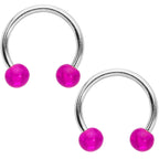 14G Clear Pink Gem Giraffe UV Horseshoe Nipple Ring Set