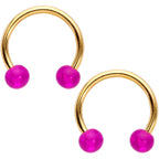 14G Clear Pink Gem Giraffe Gold Tone UV Horseshoe Nipple Ring Set