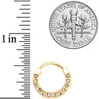 16G 3/8 Clear Gem Gold Tone Paved Septum Clicker