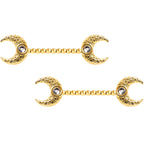 14G Clear Gem Gold Tone Witch Moon Barbell Nipple Ring Set