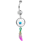 Clear Gem Color Fade Feather Dreamcatcher Dangle Belly Ring