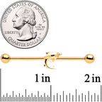 14G Clear Gem Gold Tone Toothy Shark Industrial Barbell 38mm