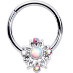16G 3/8 White Synthetic Opal Aurora Gem Crest Hinged Segment Ring