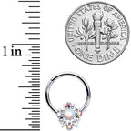 16G 3/8 White Synthetic Opal Aurora Gem Crest Hinged Segment Ring