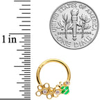16G 3/8 Clear Gem Gold Tone Green Bee Hinged Segment Ring